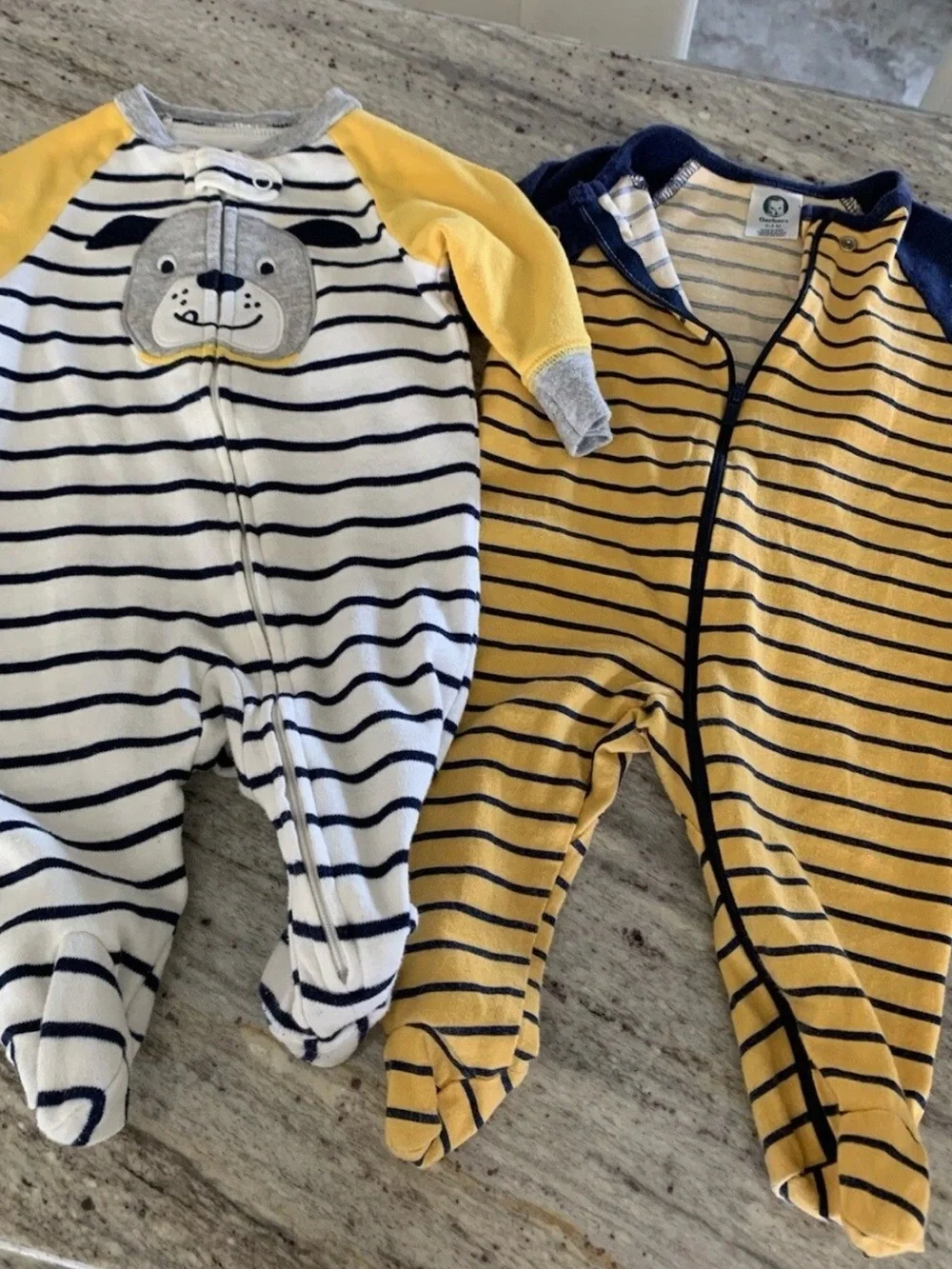 Carter's Yellow & Navy Striped Baby Footed One-Pieces (2)